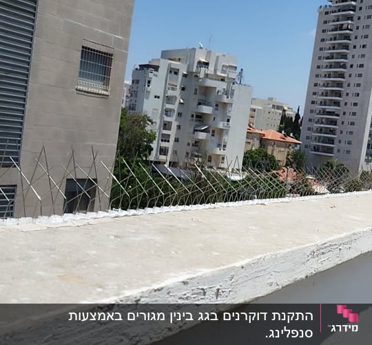 רשת מתכת על מעקה למניעת יונים